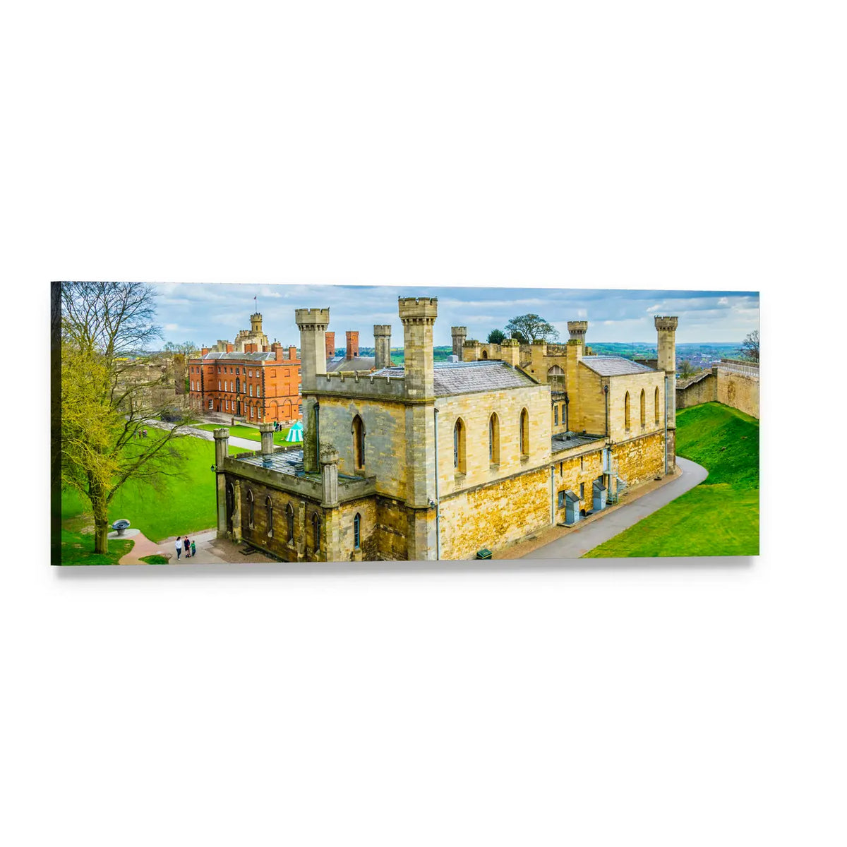 Lincoln Castle Historic Stone Walls Panoramic Canvas Wall Art, single panel gallery wrapped canvas, angled product view