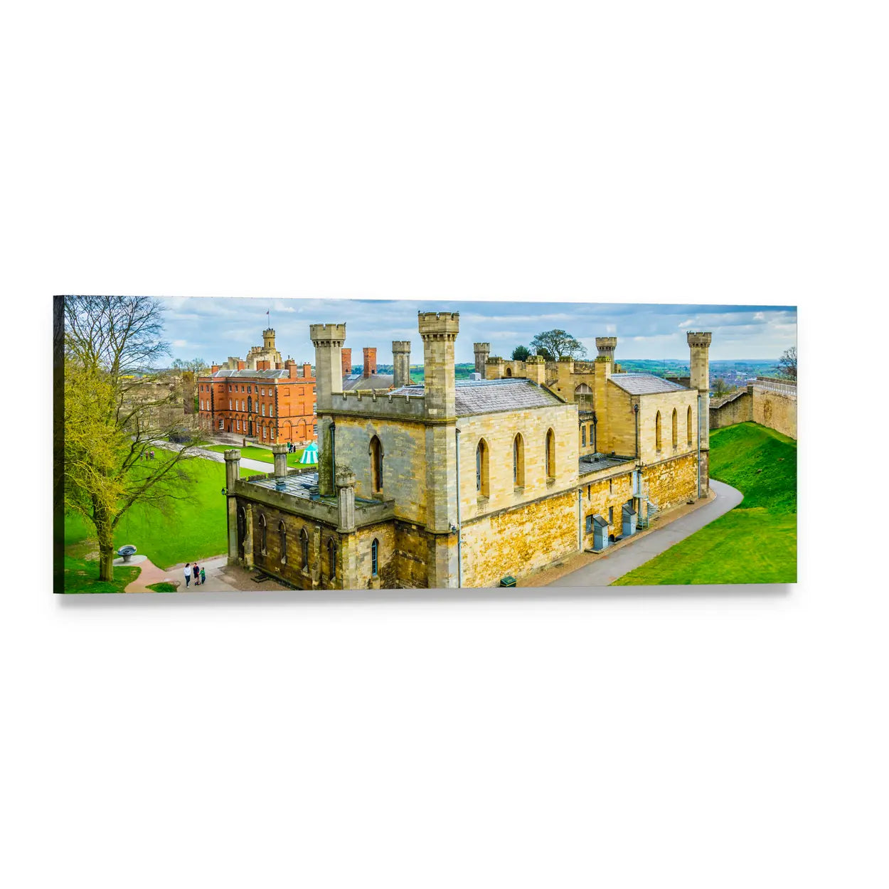 Lincoln Castle Historic Stone Walls Panoramic Canvas Wall Art, single panel gallery wrapped canvas, angled product view
