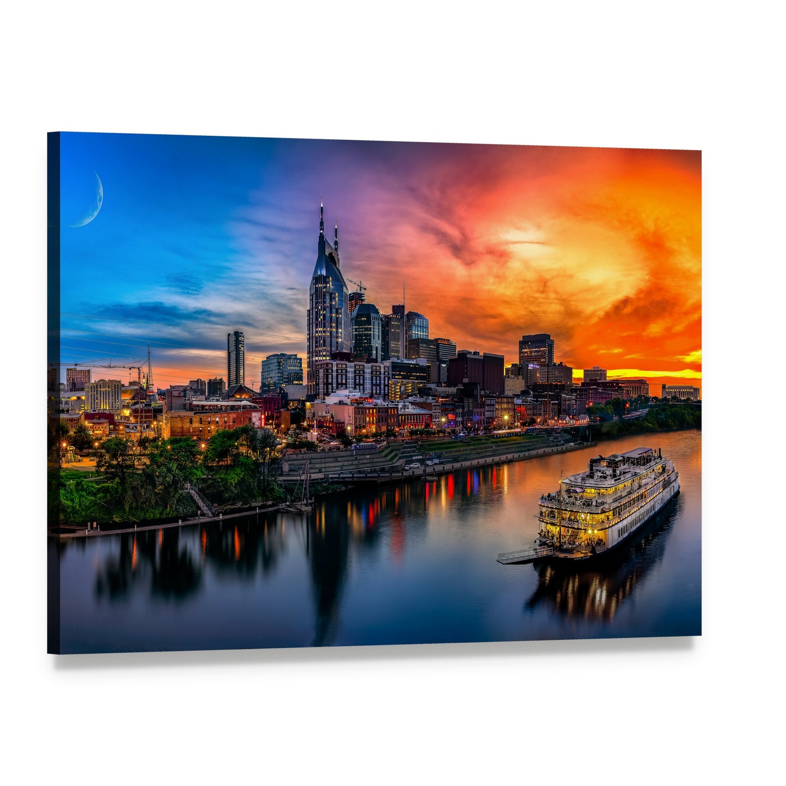 Nashville Skyline at Sunset Canvas Wall Art, single panel gallery wrapped canvas, angled product view