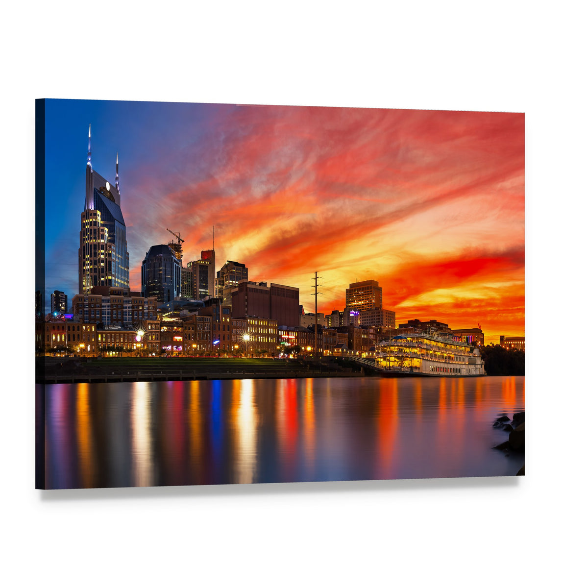 Nashville Skyline at Sunset Canvas Wall Art, single panel gallery wrapped canvas, angled product view