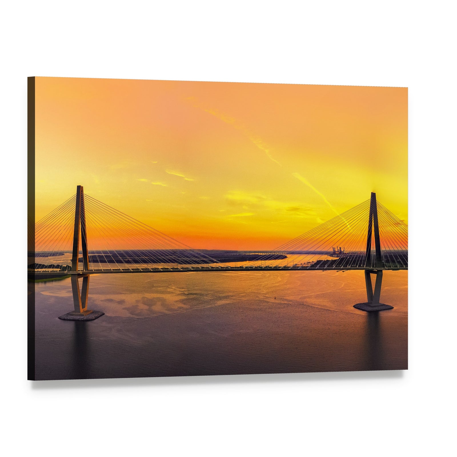 Charleston Bridge at Sunset Canvas Wall Art, single panel gallery wrapped canvas, angled product view
