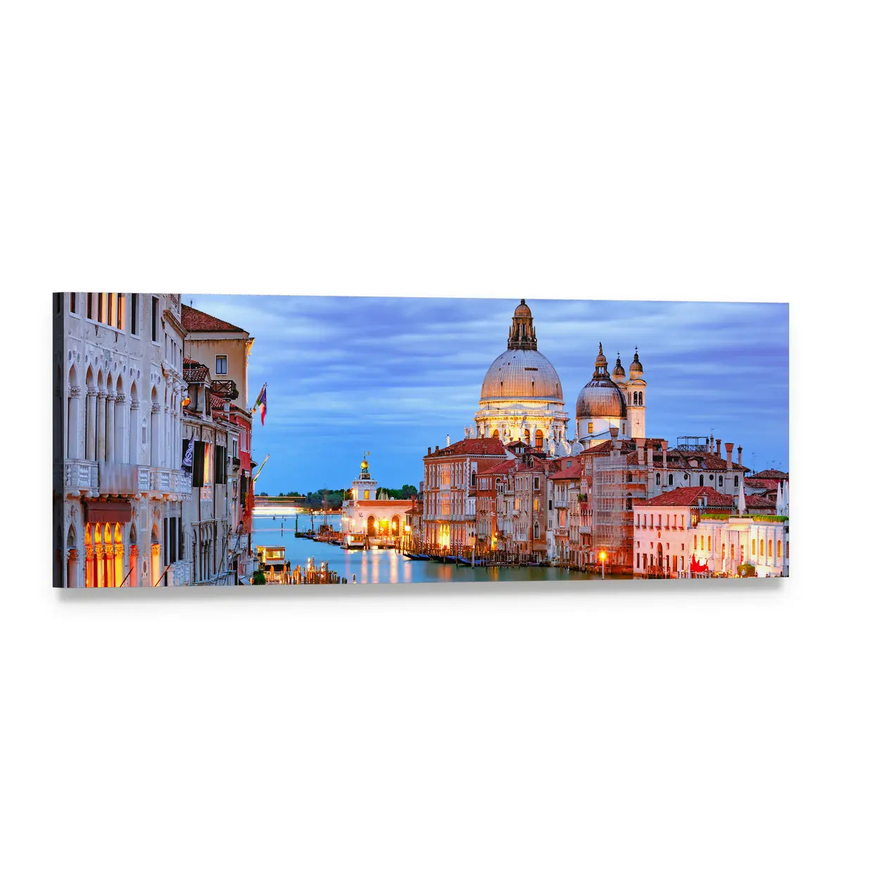 Grand Canal and Santa Maria Della Salute Panoramic Canvas Wall Art, single panel gallery wrapped canvas, angled product view