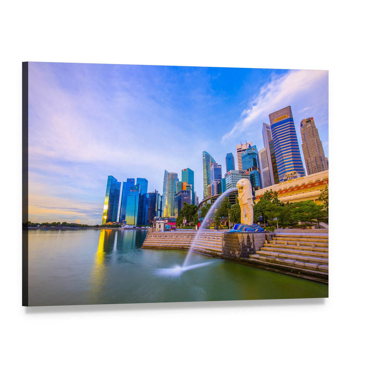 Merlion Park Singapore Skyline Canvas Wall Art, single panel gallery wrapped canvas, angled product view
