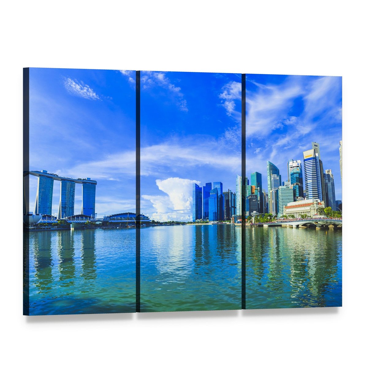 Singapore Financial District Skyline Canvas Wall Art, 3 panel 3 Horizontal layout gallery wrapped canvas set, angled product view