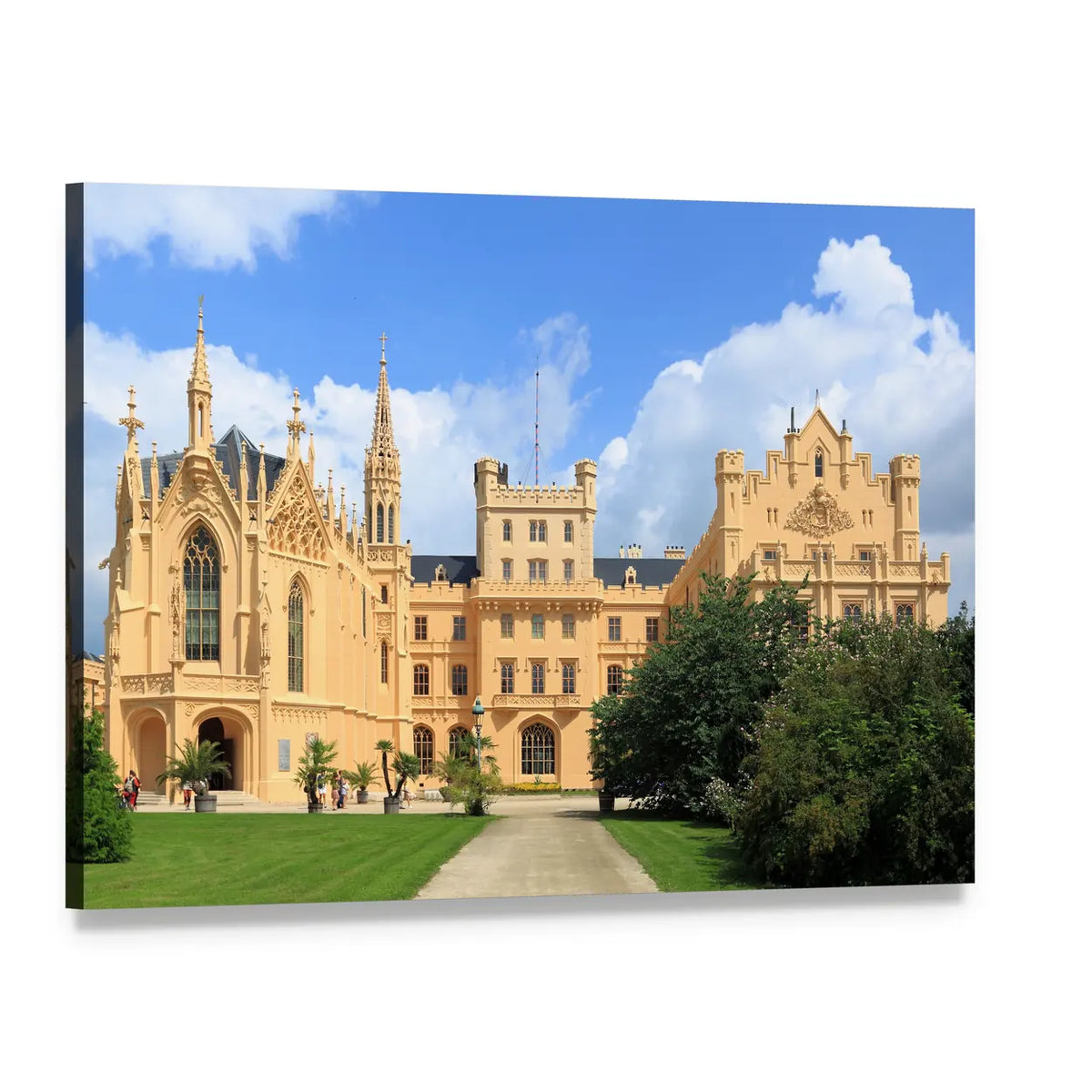 Gothic Castle with Manicured Lawn Canvas Wall Art, single panel gallery wrapped canvas, angled product view