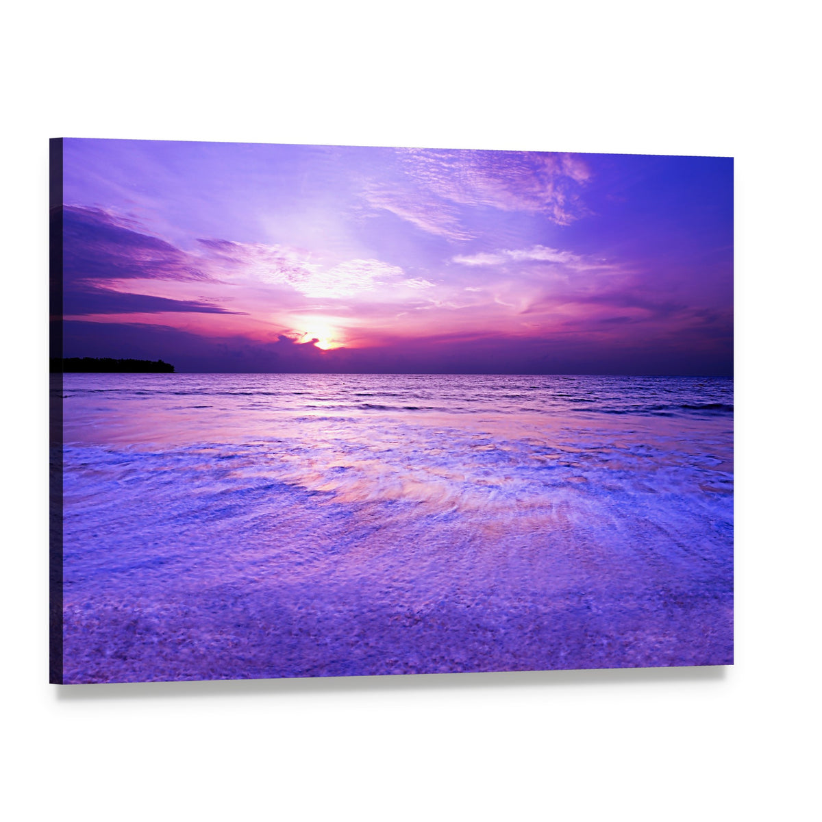 Purple Blurred Wave at Sunset Canvas Wall Art, single panel gallery wrapped canvas, angled product view