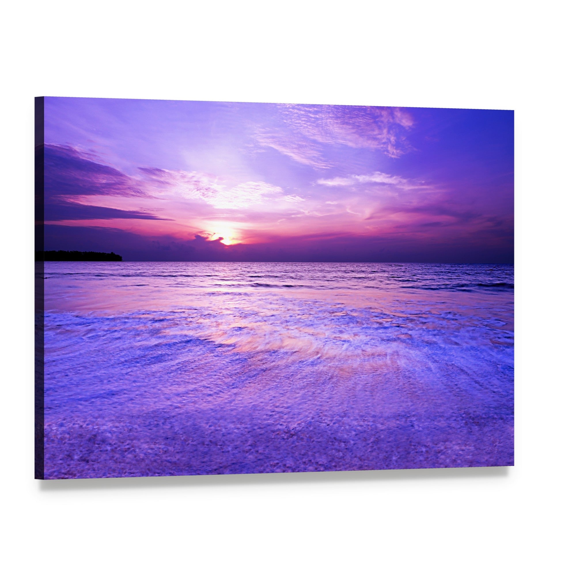 Purple Blurred Wave at Sunset Canvas Wall Art, single panel gallery wrapped canvas, angled product view