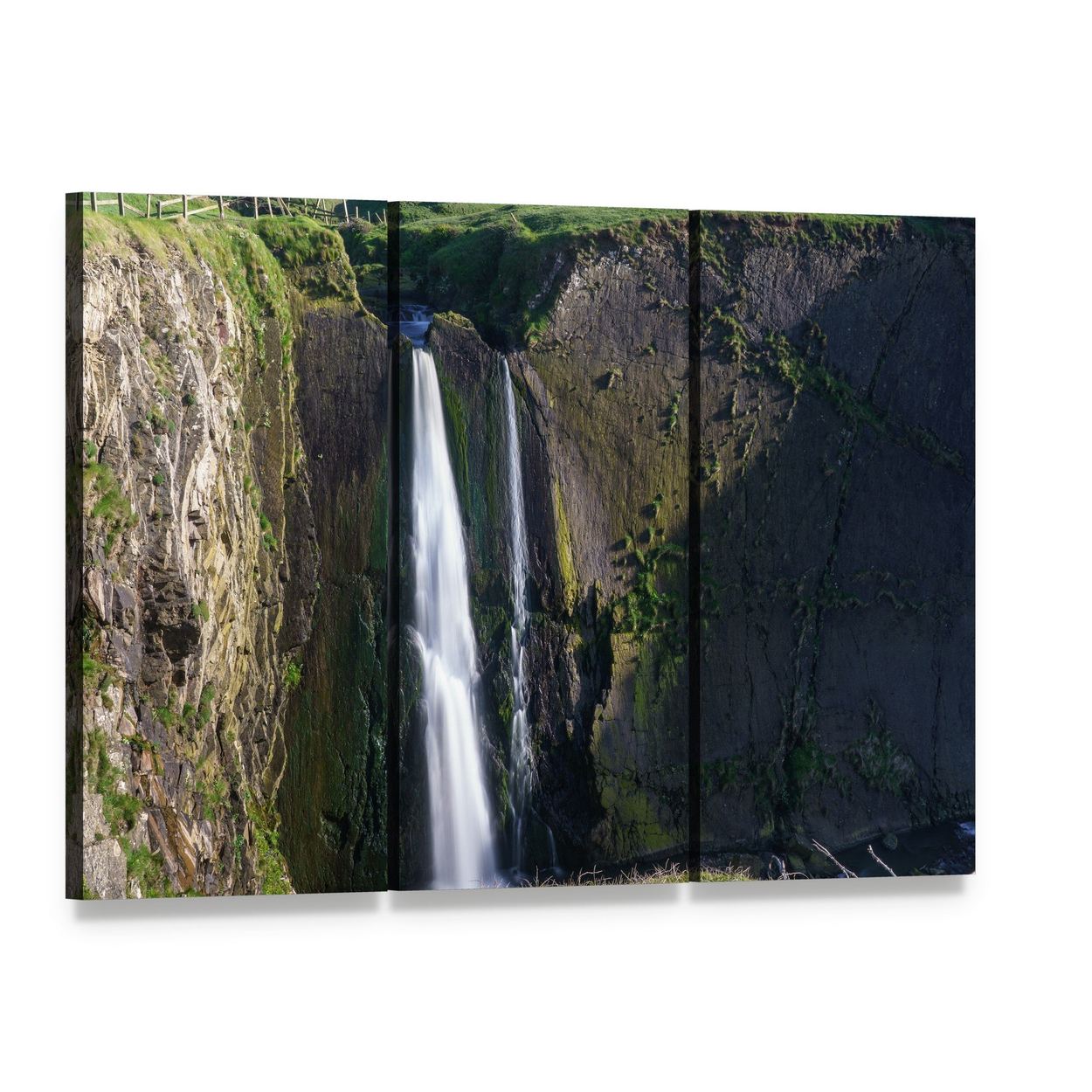 Spekes Mill Mouth Waterfall Canvas Wall Art, 3 panel 3 Horizontal layout gallery wrapped canvas set, angled product view
