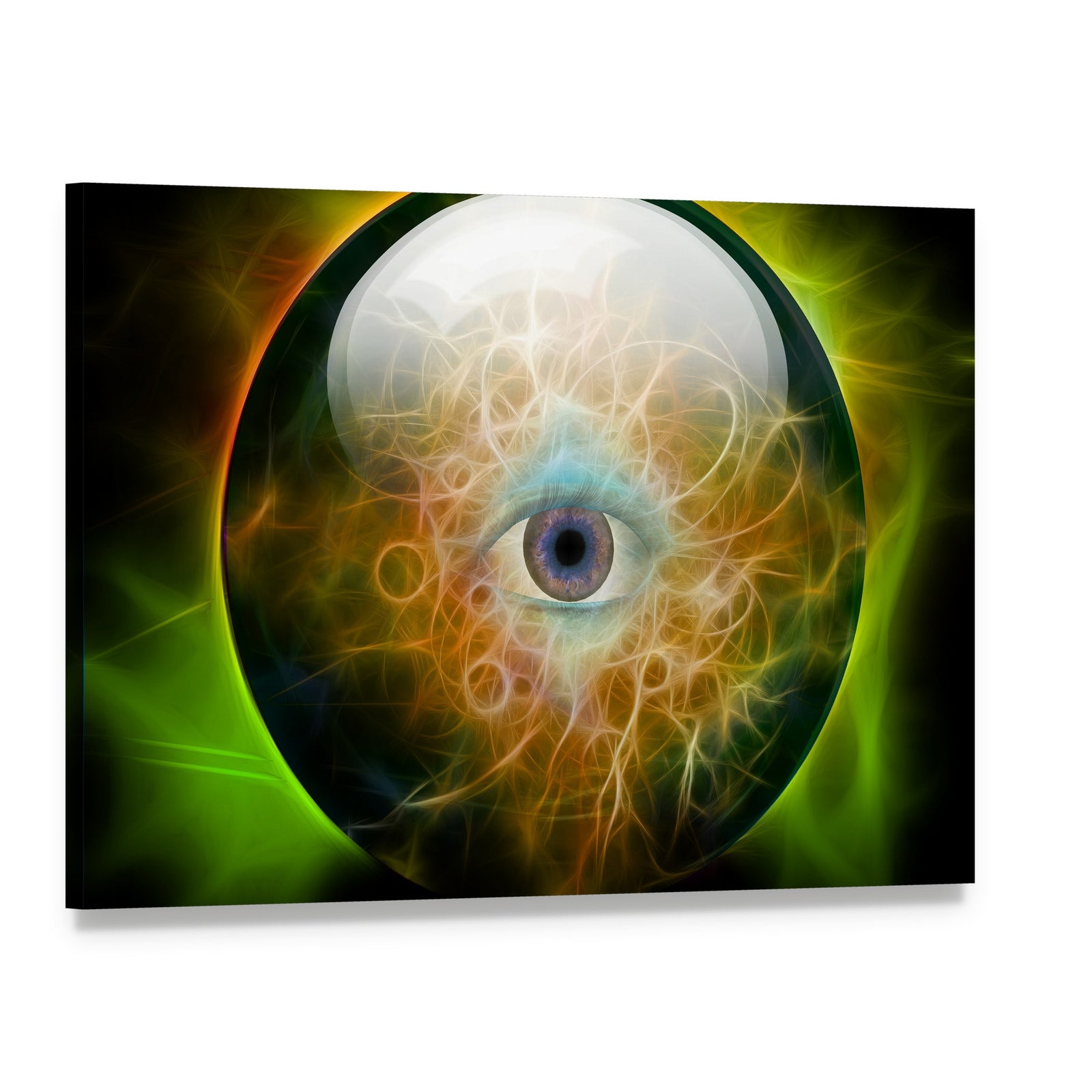 Eye in Crystal Orb Canvas Wall Art, single panel gallery wrapped canvas, angled product view