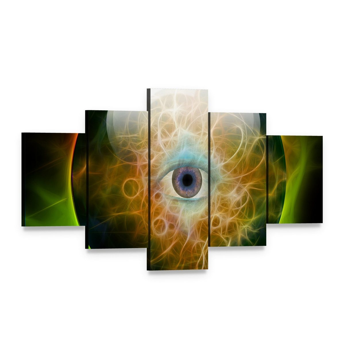 Eye in Crystal Orb Canvas Wall Art, 5 panel 5 Star layout gallery wrapped canvas set, angled product view