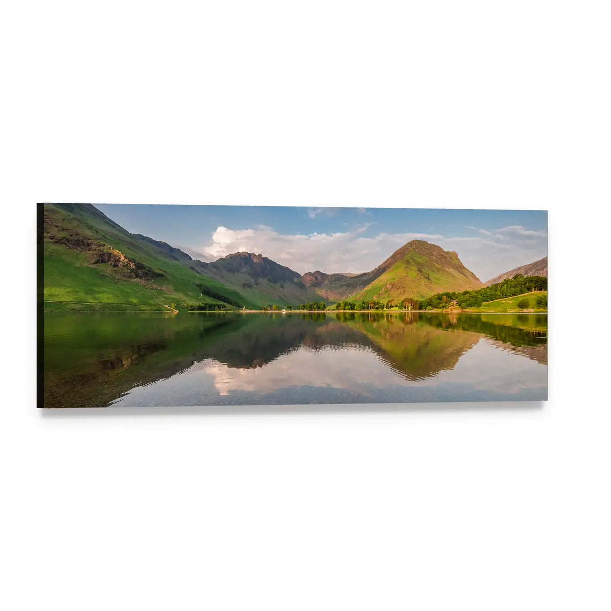 Sunset Over Calm Lake in England Panoramic Canvas Wall Art, single panel gallery wrapped canvas, angled product view