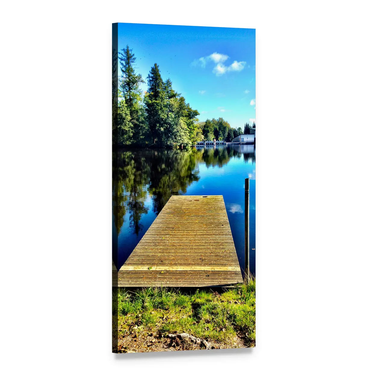 Gavle Bridge Over Forest Lake Vertical Canvas Wall Art, 1 panel 1 Vertical layout gallery wrapped canvas set, angled product view