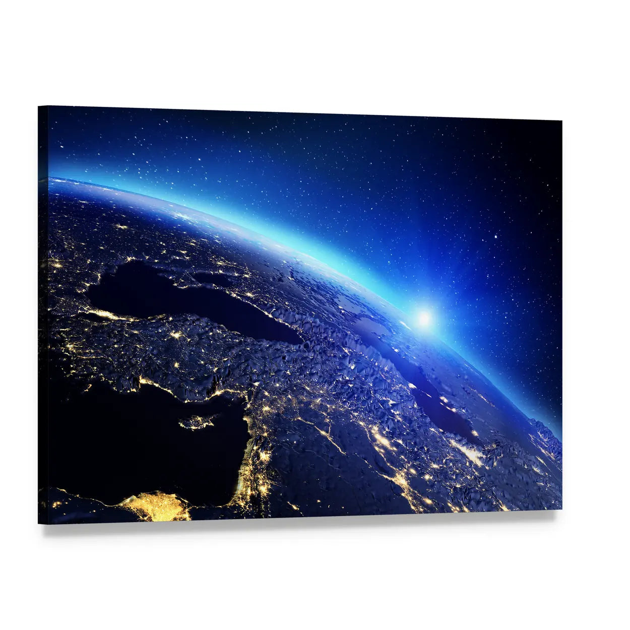 Sunrise Over Earth from Orbit Canvas Wall Art, single panel gallery wrapped canvas, angled product view