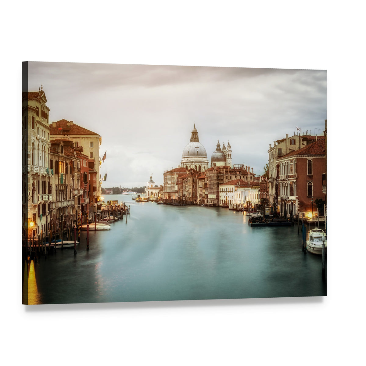 Venice Canal with Basilica Di Santa Maria Della Salute Canvas Wall Art, single panel gallery wrapped canvas, angled product view
