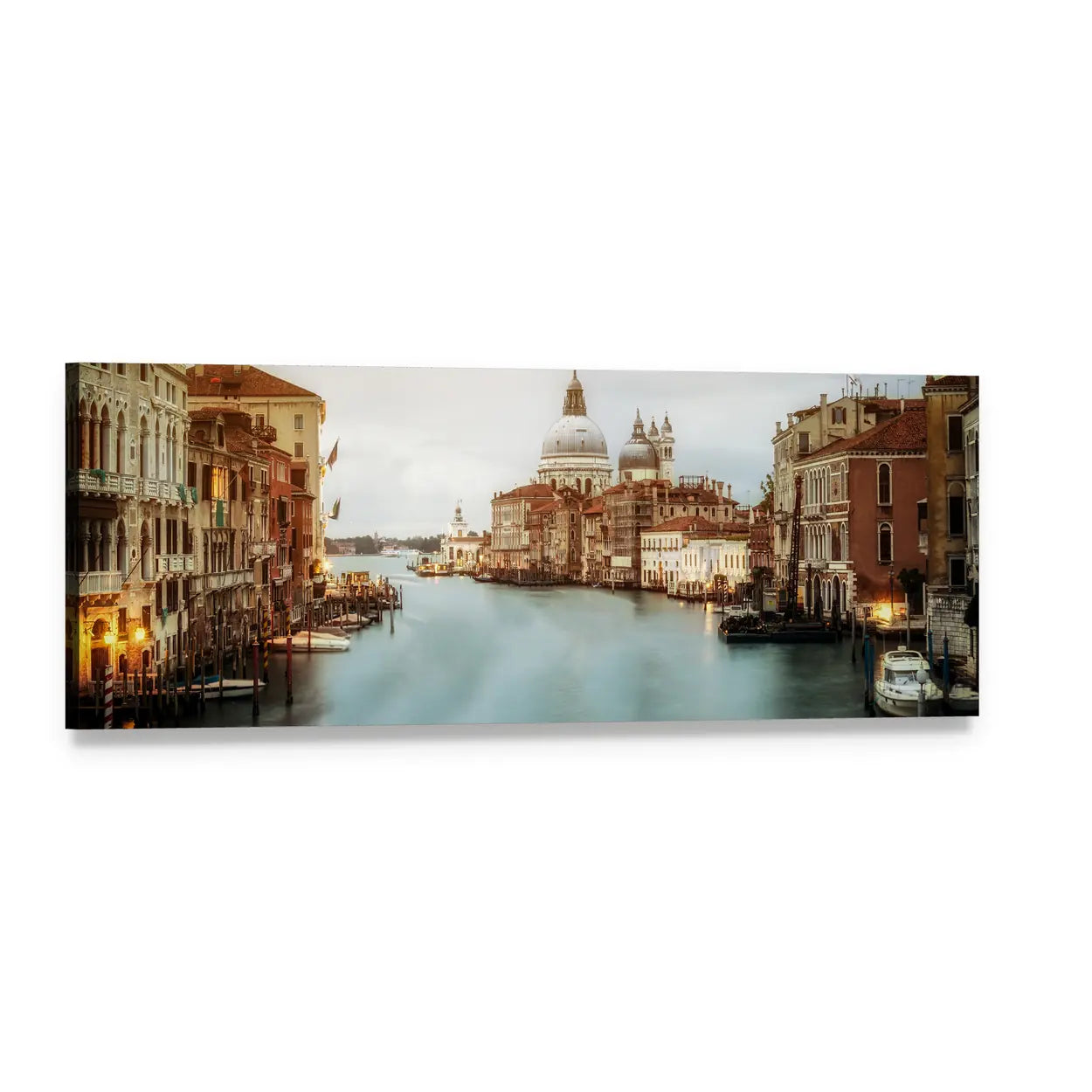 Venice Grand Canal with Santa Maria Della Salute Panoramic Canvas Wall Art, single panel gallery wrapped canvas, angled product view