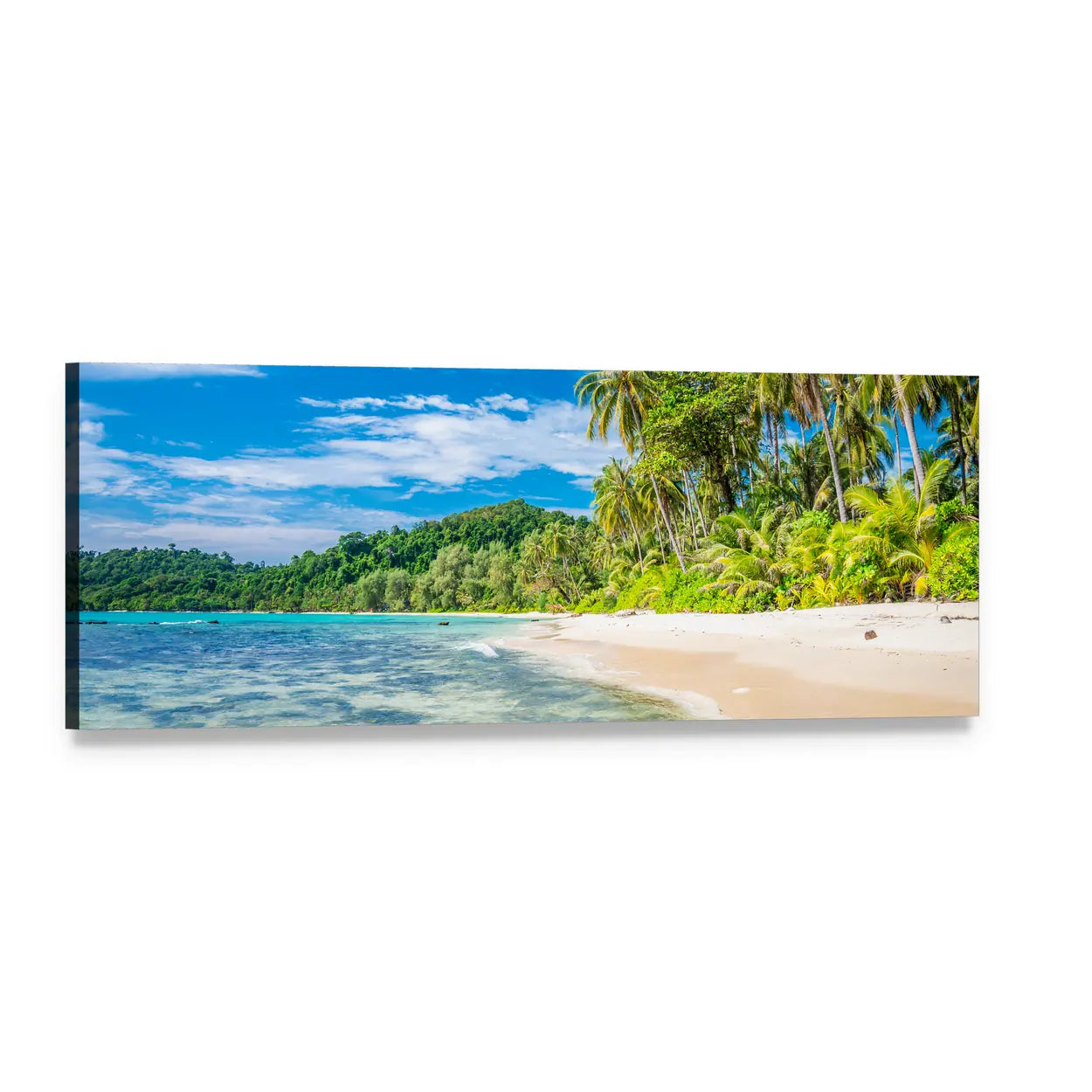 Tropical Island Beach Thailand Panoramic Canvas Wall Art, single panel gallery wrapped canvas, angled product view