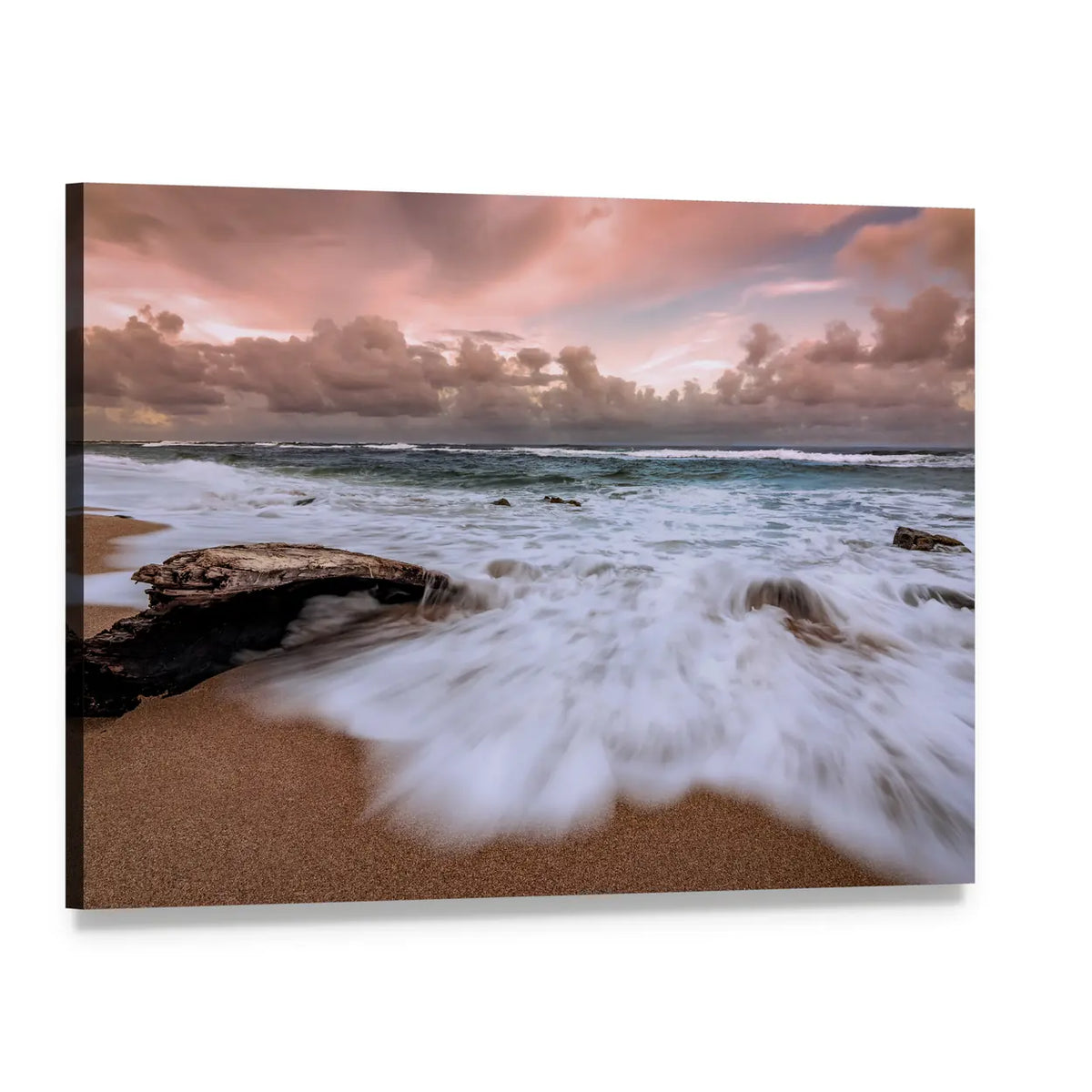 Kauai Beach Sunrise Seascape Canvas Wall Art, single panel gallery wrapped canvas, angled product view