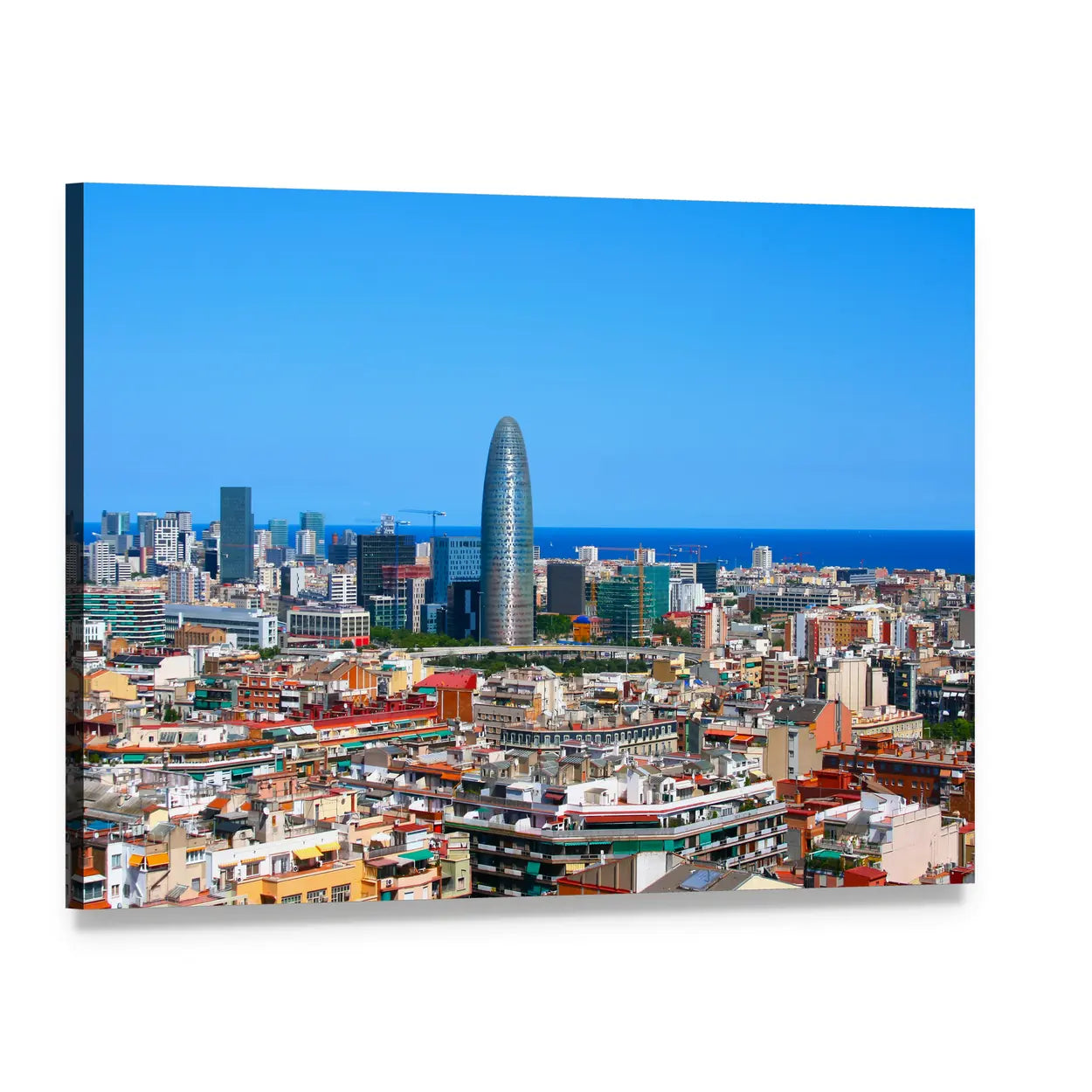 Torre Agbar Barcelona Cityscape Canvas Wall Art, single panel gallery wrapped canvas, angled product view