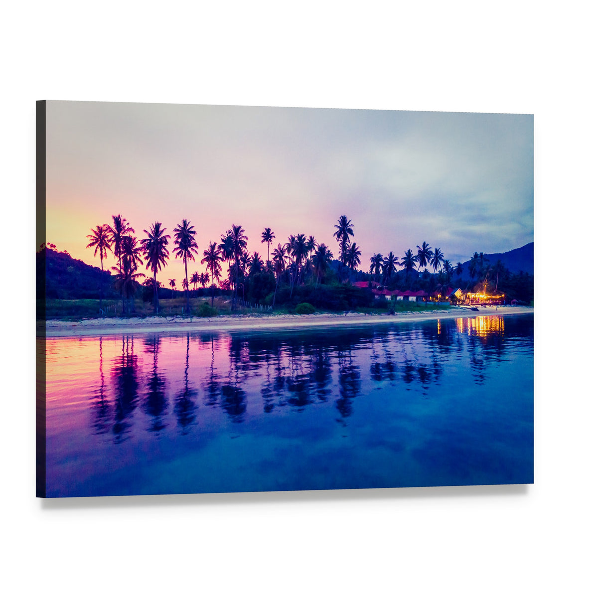 Thailand Tropical Beach Sunset Canvas Wall Art, single panel gallery wrapped canvas, angled product view
