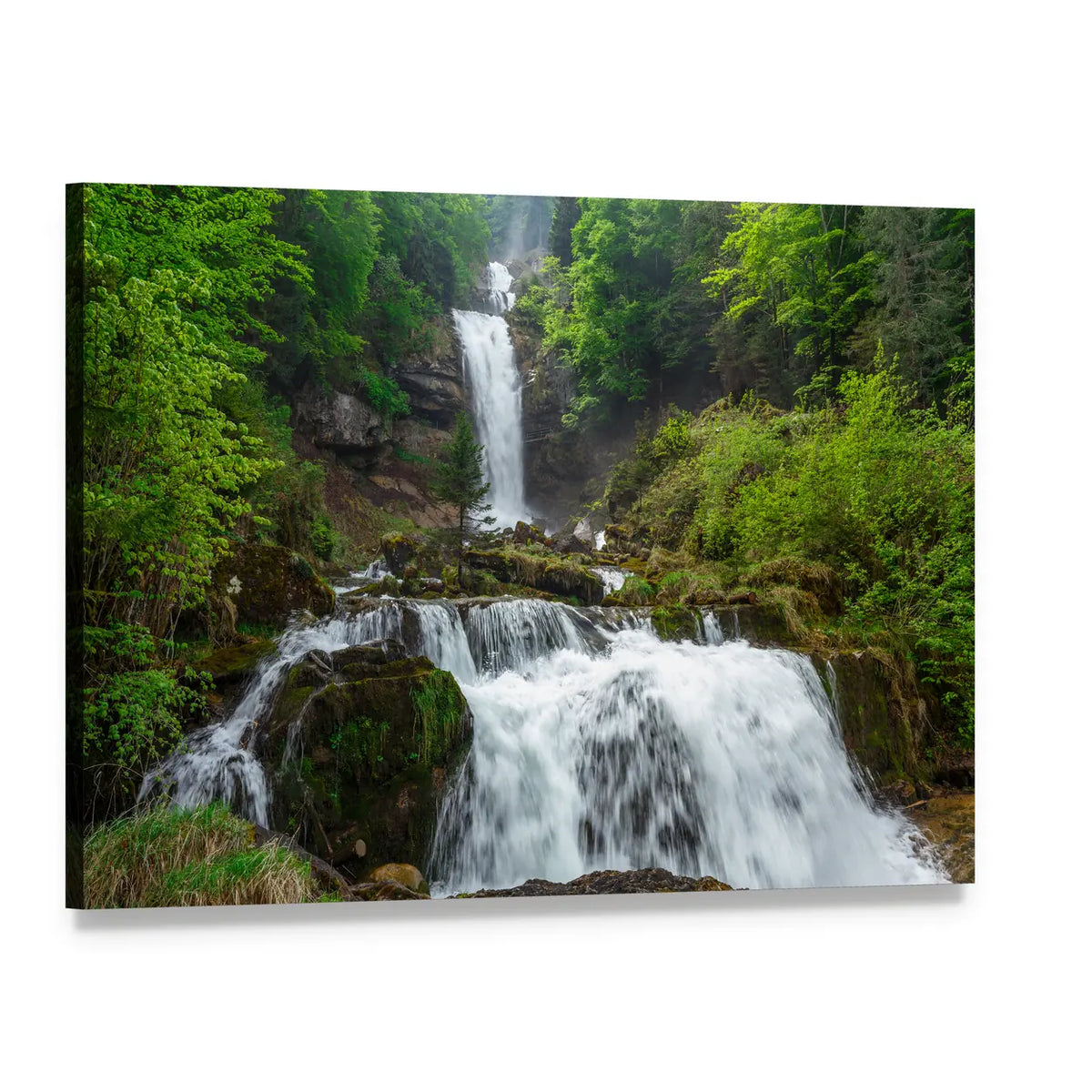 Giessbach Waterfall Canvas Wall Art, single panel gallery wrapped canvas, angled product view