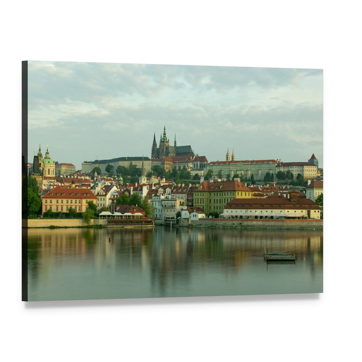 Prague Castle on the Vltava River Canvas Wall Art, single panel gallery wrapped canvas, angled product view