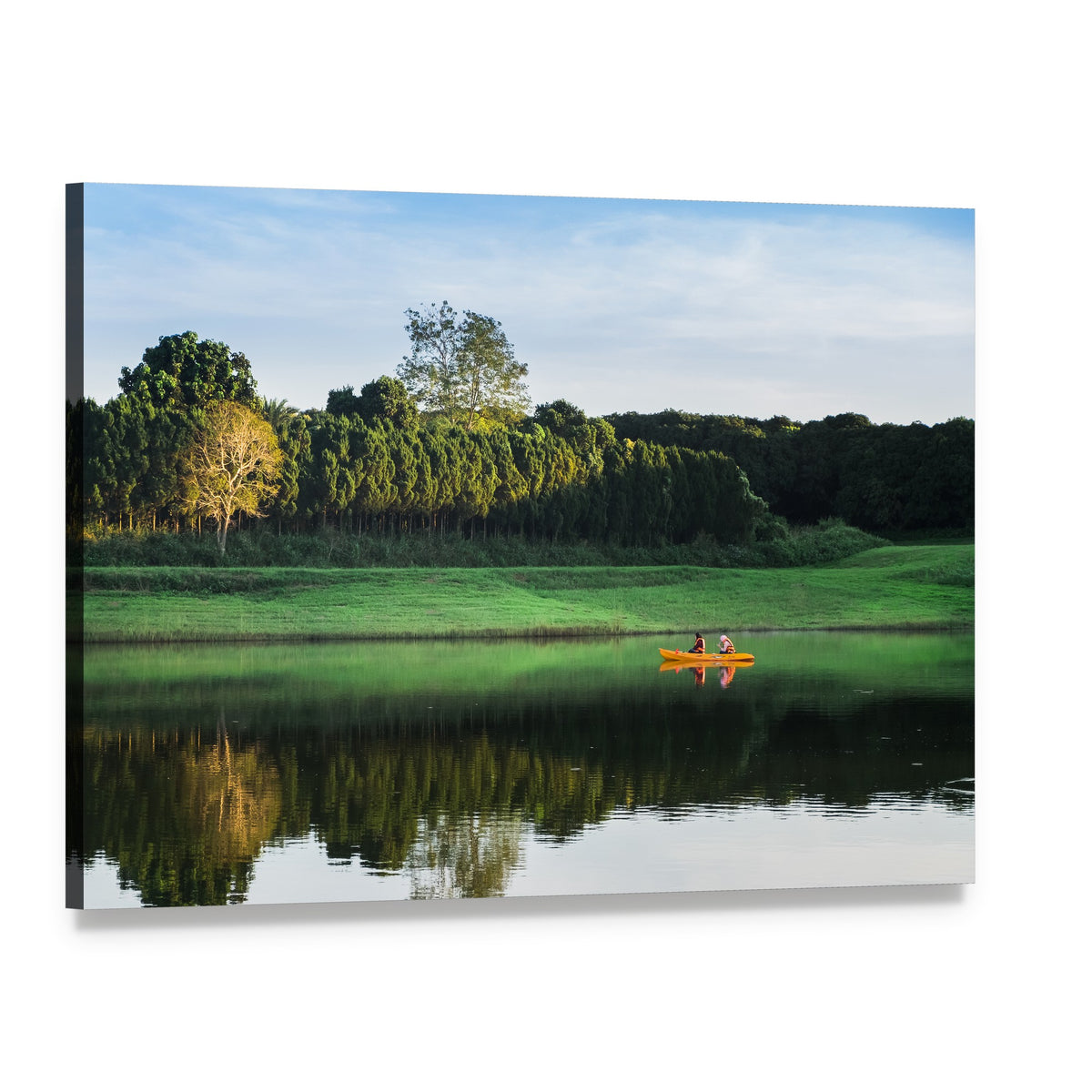 Girls Kayaking on Lake Canvas Wall Art, single panel gallery wrapped canvas, angled product view