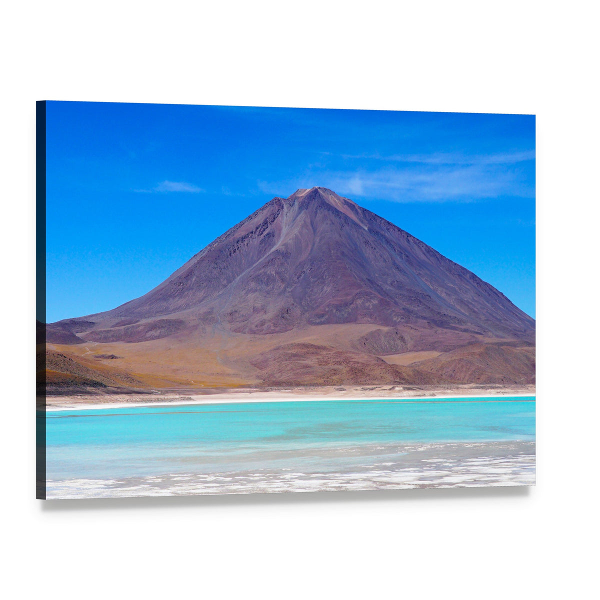 Laguna Verde Bolivia Lake and Volcano Canvas Wall Art, single panel gallery wrapped canvas, angled product view
