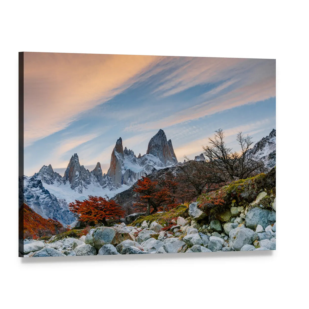 Mount Fitzroy at Sunset Canvas Wall Art, single panel gallery wrapped canvas, angled product view
