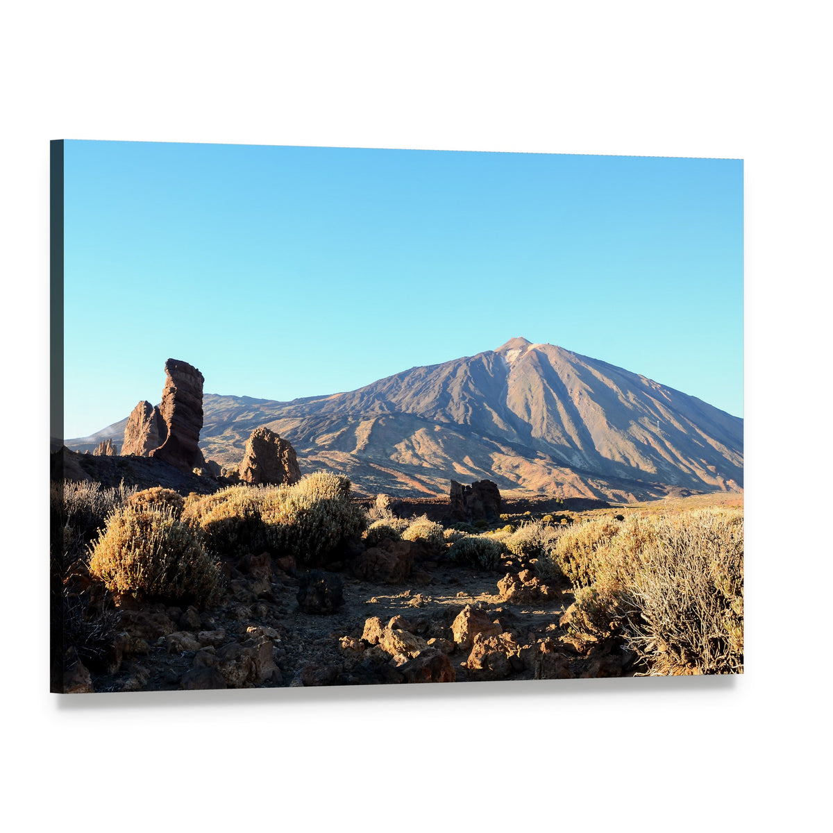 Sunlit El Teide Volcano Landscape Canvas Wall Art, single panel gallery wrapped canvas, angled product view
