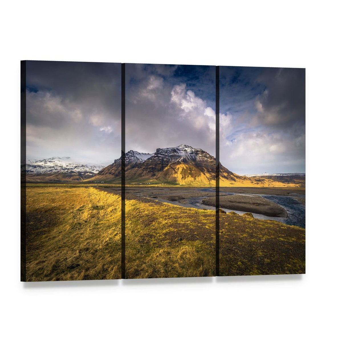 Wild Iceland Landscape Canvas Wall Art, 3 panel 3 Horizontal layout gallery wrapped canvas set, angled product view