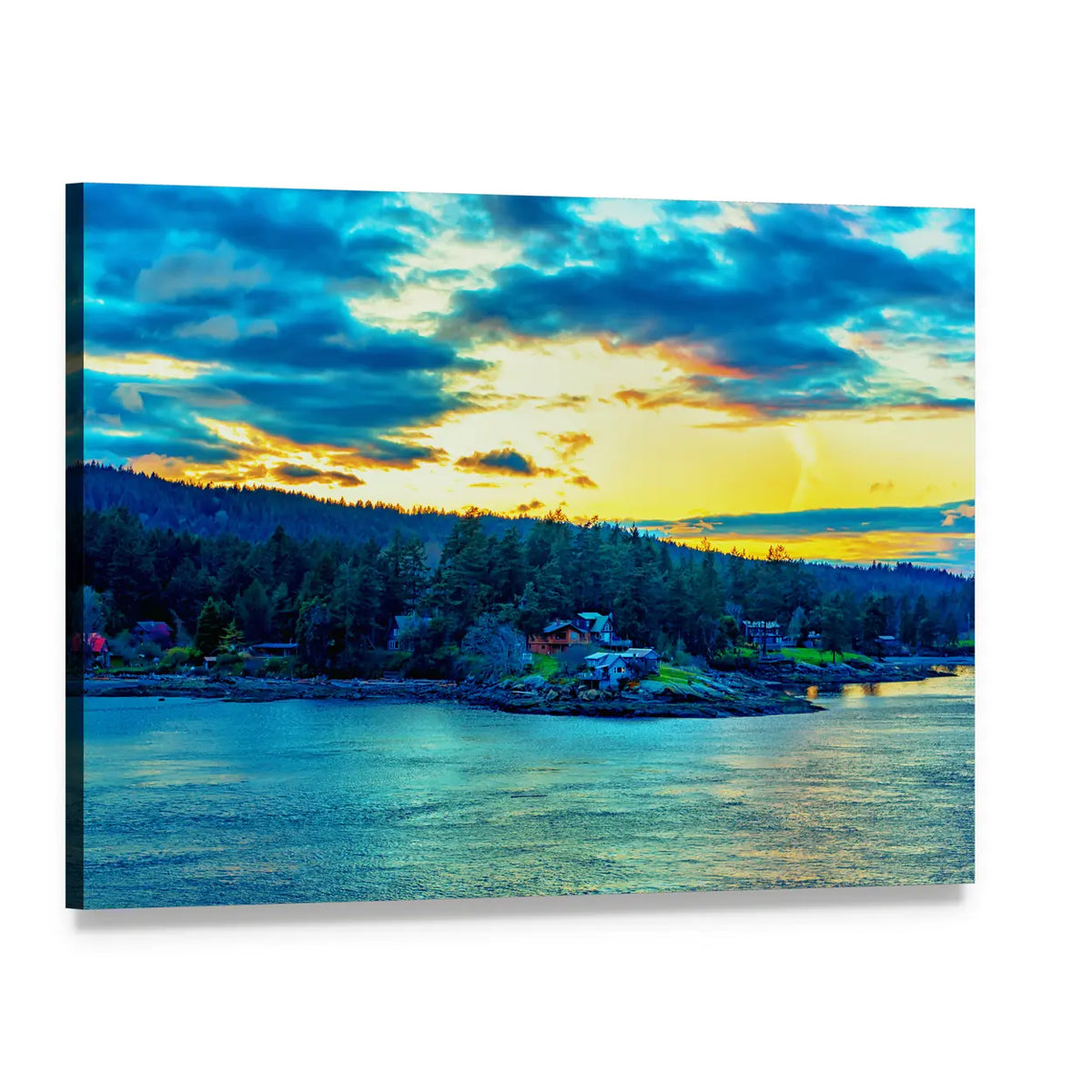 Strait of Georgia Sunset Shoreline Canvas Wall Art, single panel gallery wrapped canvas, angled product view