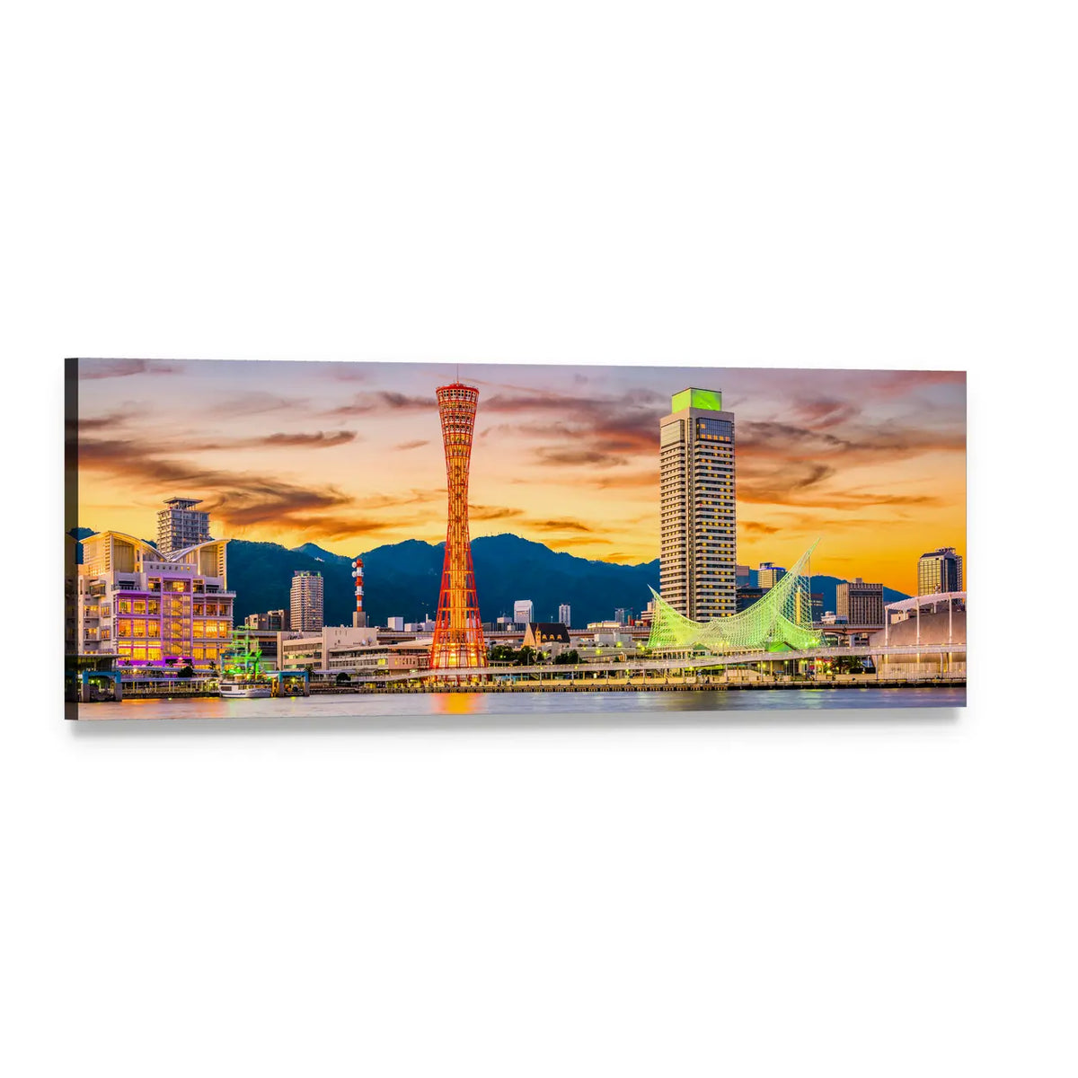 Kobe Port Skyline Panoramic Canvas Wall Art, single panel gallery wrapped canvas, angled product view