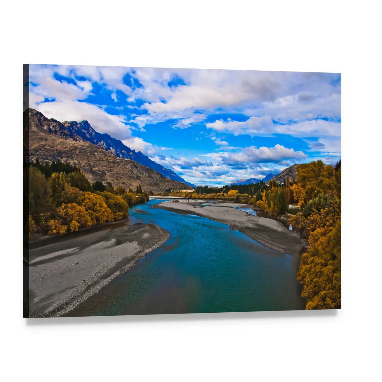 Lake Dunstan Autumn Landscape Canvas Wall Art, single panel gallery wrapped canvas, angled product view