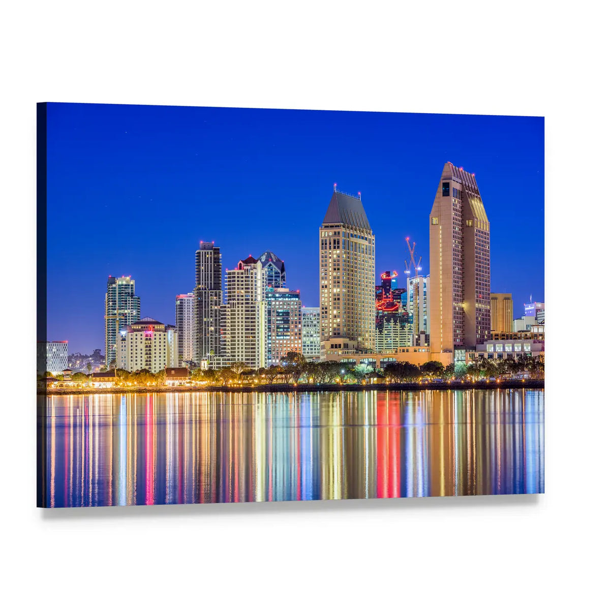 San Diego Skyline at Night Canvas Wall Art, single panel gallery wrapped canvas, angled product view