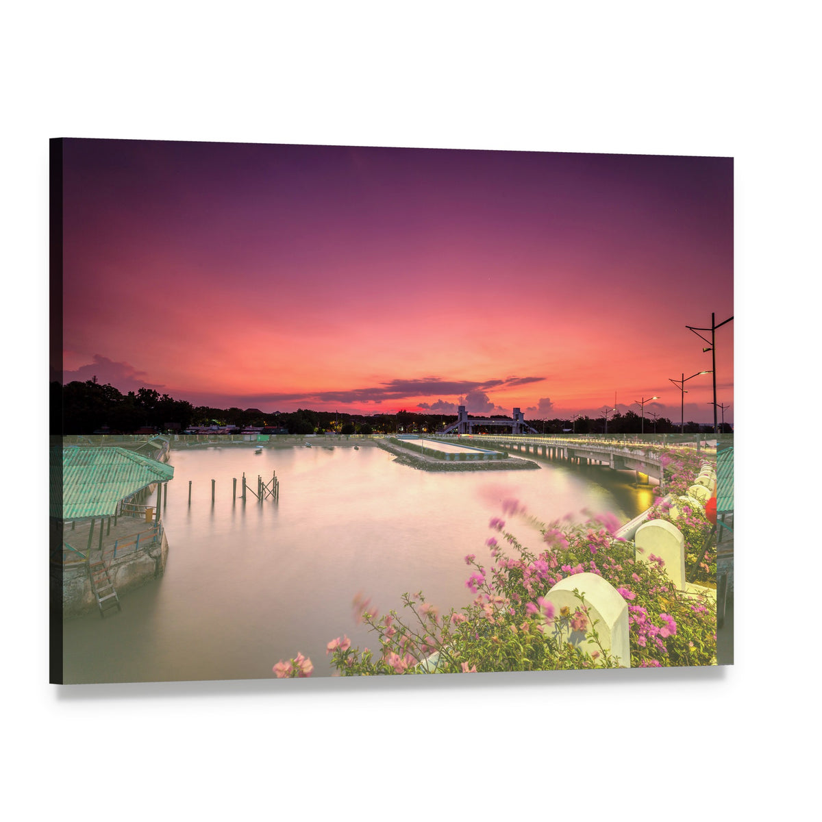 Sunset at Suroboyo Bridge Canvas Wall Art, single panel gallery wrapped canvas, angled product view