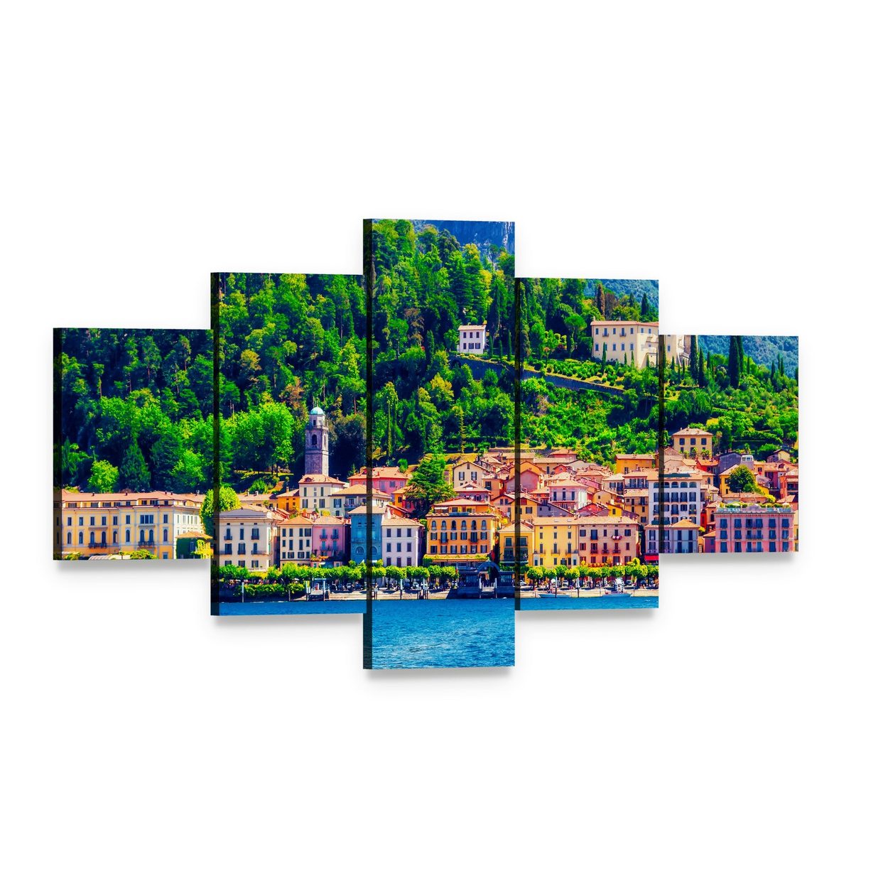 Bellagio Waterfront on Lake Como Canvas Wall Art, 5 panel 5 Star layout gallery wrapped canvas set, angled product view