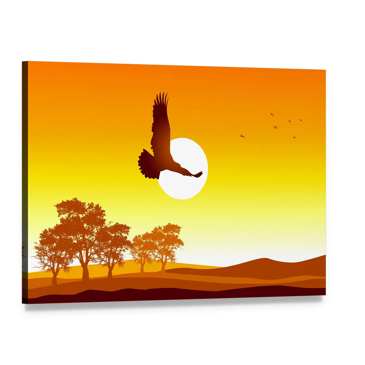 Eagle Flying at Sunrise Canvas Wall Art, single panel gallery wrapped canvas, angled product view