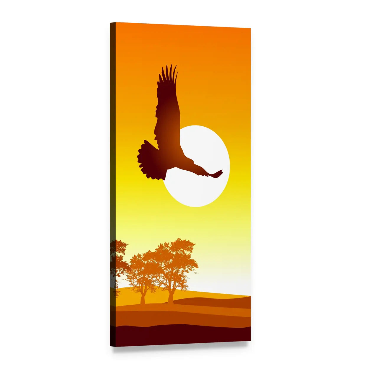 Eagle Flying at Sunrise Vertical Canvas Wall Art, 1 panel 1 Vertical layout gallery wrapped canvas set, angled product view