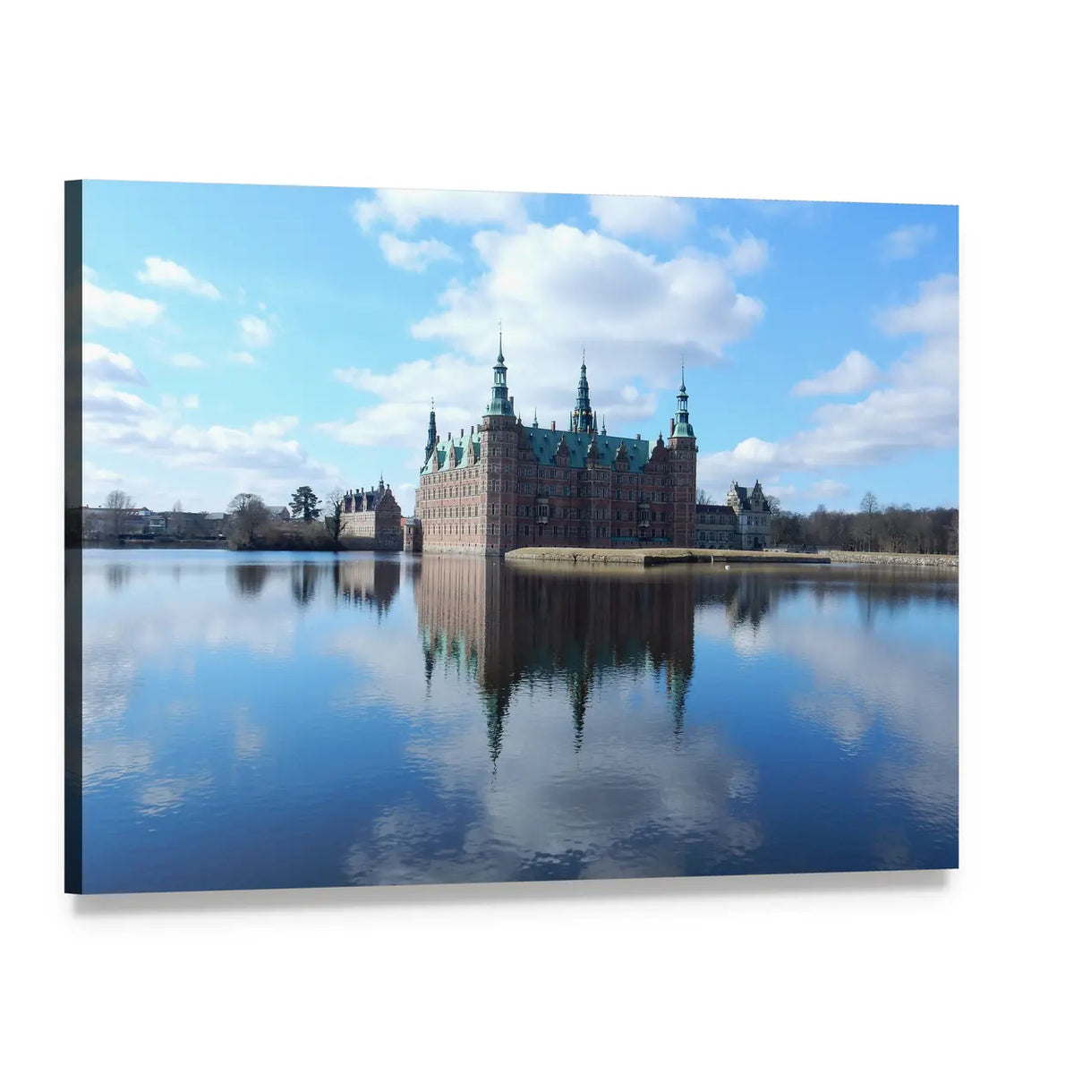 Frederiksborg Castle Reflection, Denmark Canvas Wall Art, single panel gallery wrapped canvas, angled product view