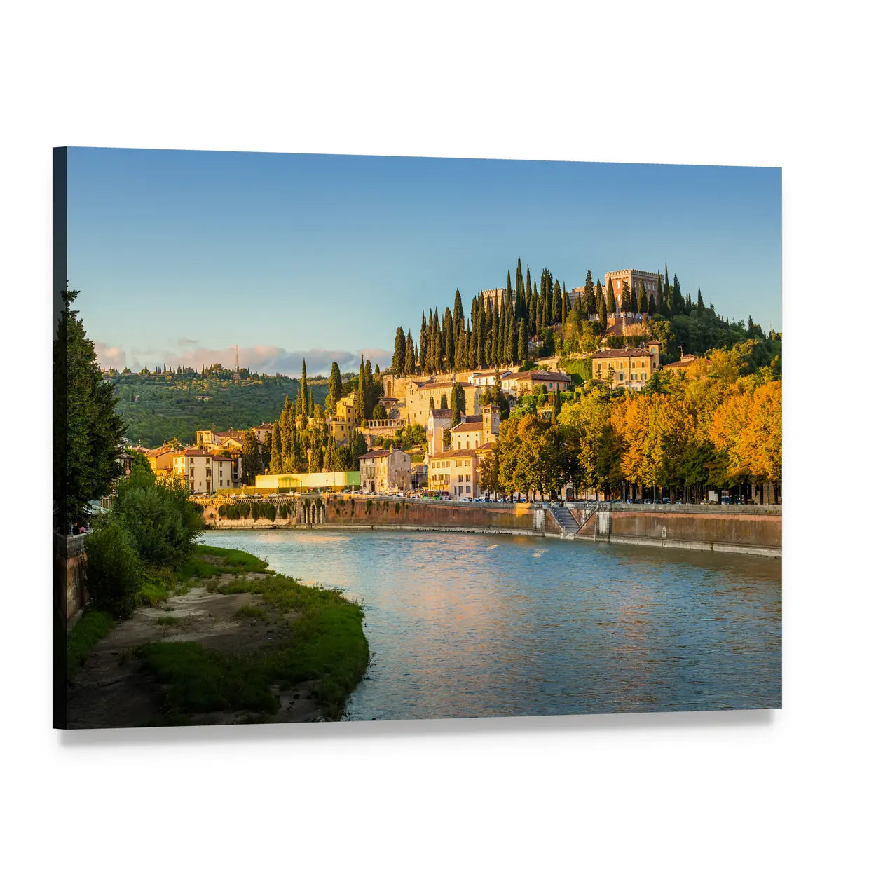 Verona Cityscape with Adige River and Church Canvas Wall Art, single panel gallery wrapped canvas, angled product view
