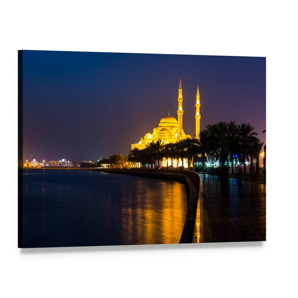 Al Noor Mosque at Night Canvas Wall Art, single panel gallery wrapped canvas, angled product view