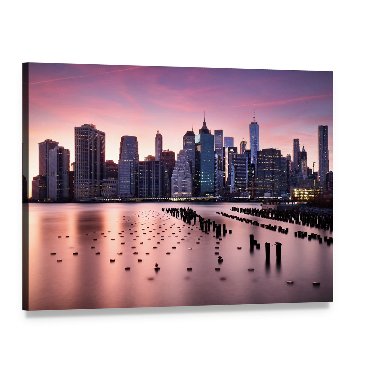 Manhattan Skyline at Twilight Canvas Wall Art, single panel gallery wrapped canvas, angled product view
