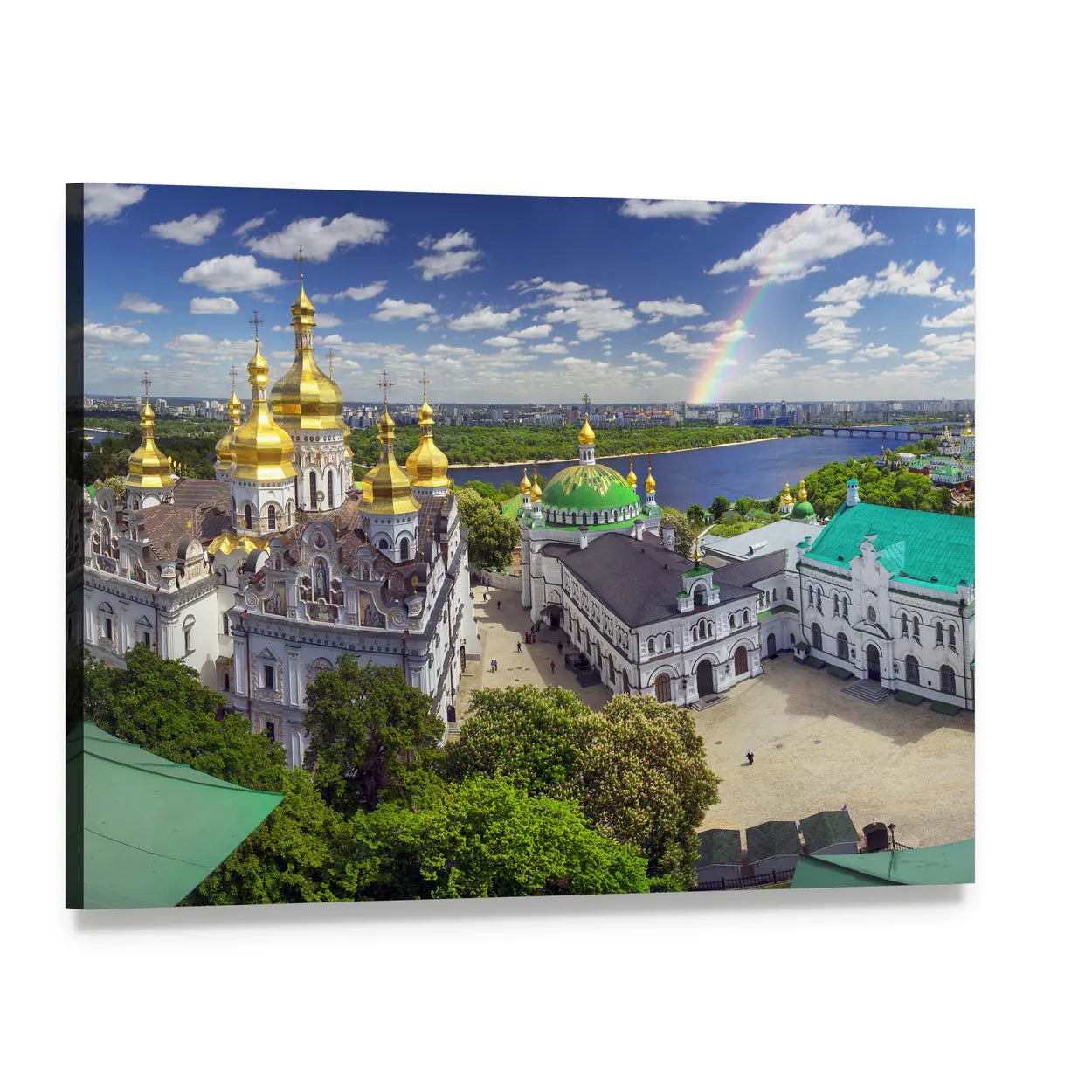 Kyiv Pechersk Lavra Aerial View Canvas Wall Art, single panel gallery wrapped canvas, angled product view