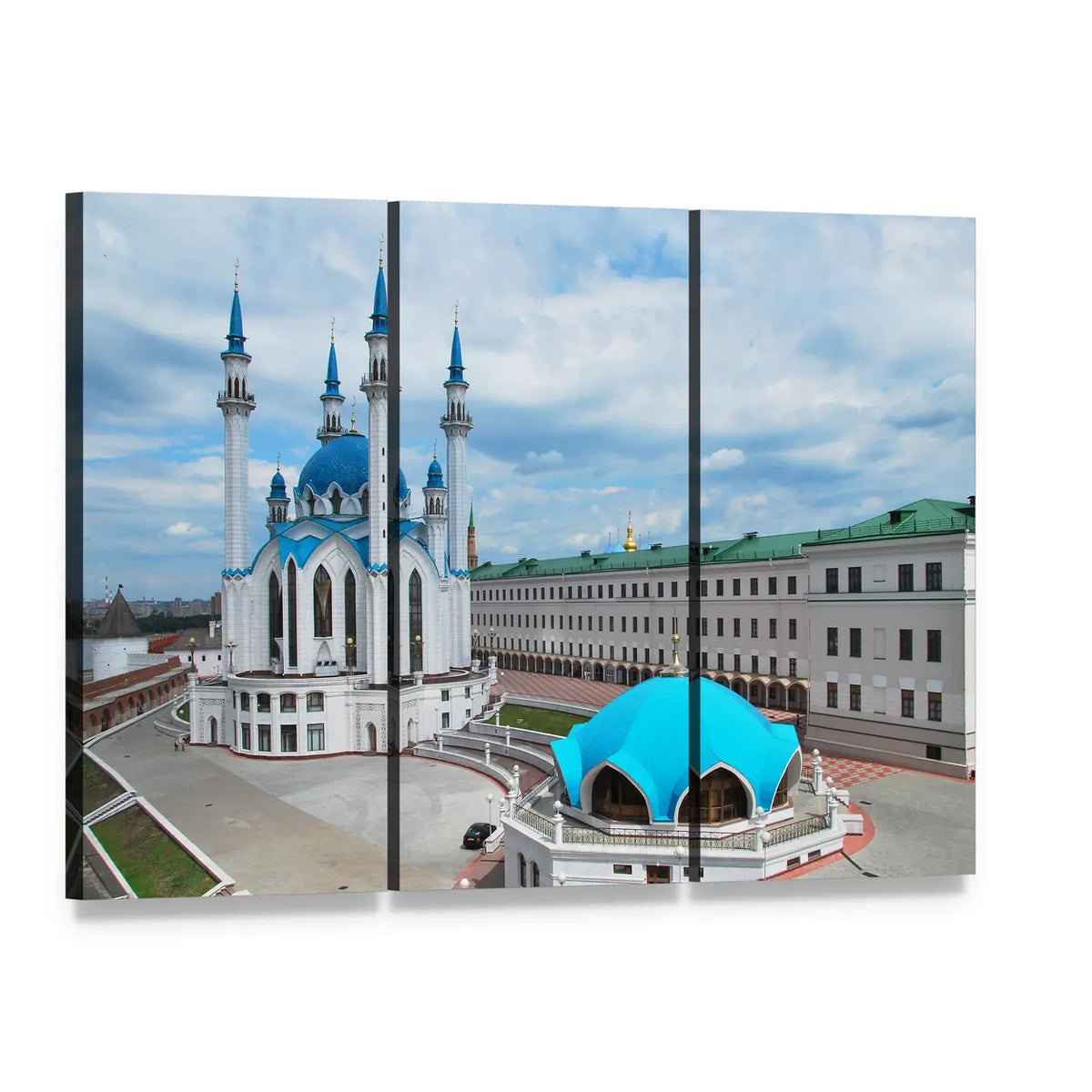 Kul Sharif Mosque at Kazan Kremlin Canvas Wall Art, 3 panel 3 Horizontal layout gallery wrapped canvas set, angled product view