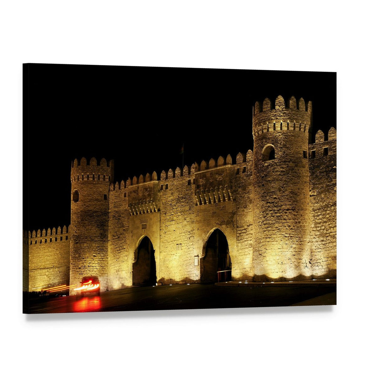 Old Town Gate at Night Canvas Wall Art, single panel gallery wrapped canvas, angled product view