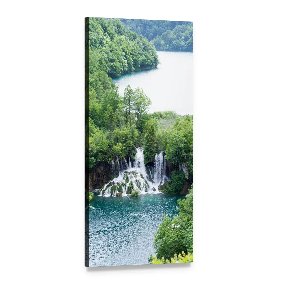 Plitvice Lakes Cascading Waterfalls Vertical Canvas Wall Art, 1 panel 1 Vertical layout gallery wrapped canvas set, angled product view