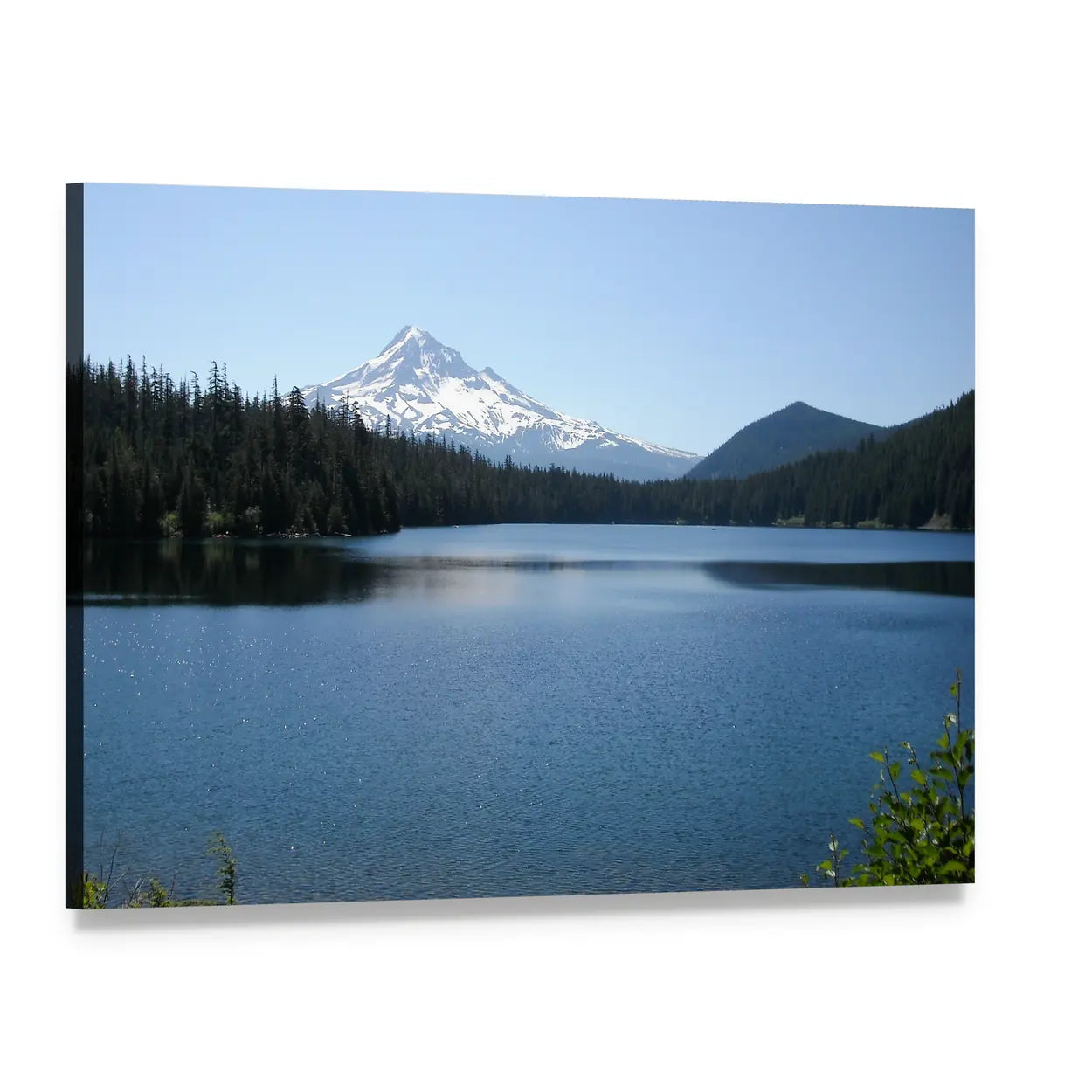 Snow-capped Mountain and Lake Reflection Canvas Wall Art, single panel gallery wrapped canvas, angled product view