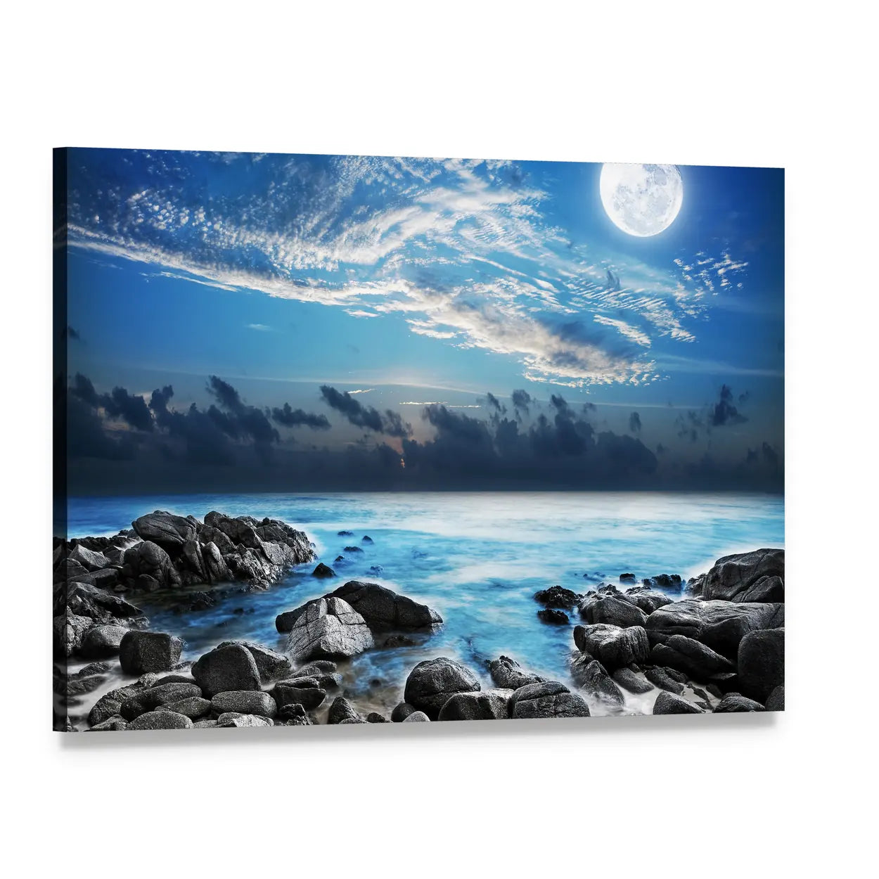 Moon Over Tropical Bay Canvas Wall Art, single panel gallery wrapped canvas, angled product view