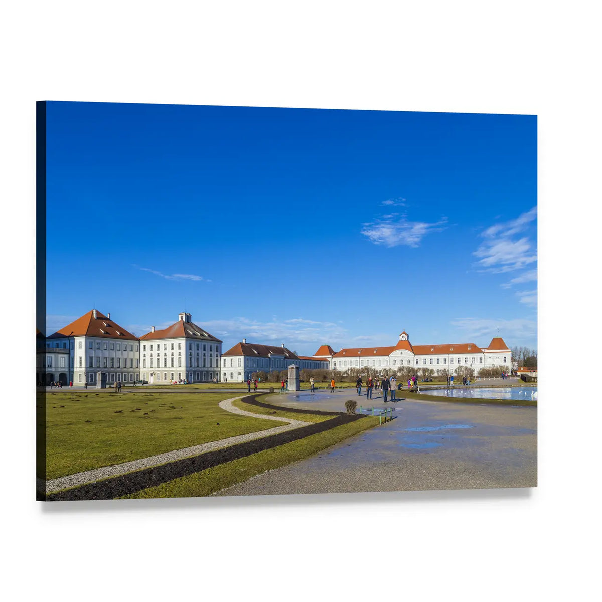 Nymphenburg Palace Gardens and Fountain Canvas Wall Art, single panel gallery wrapped canvas, angled product view