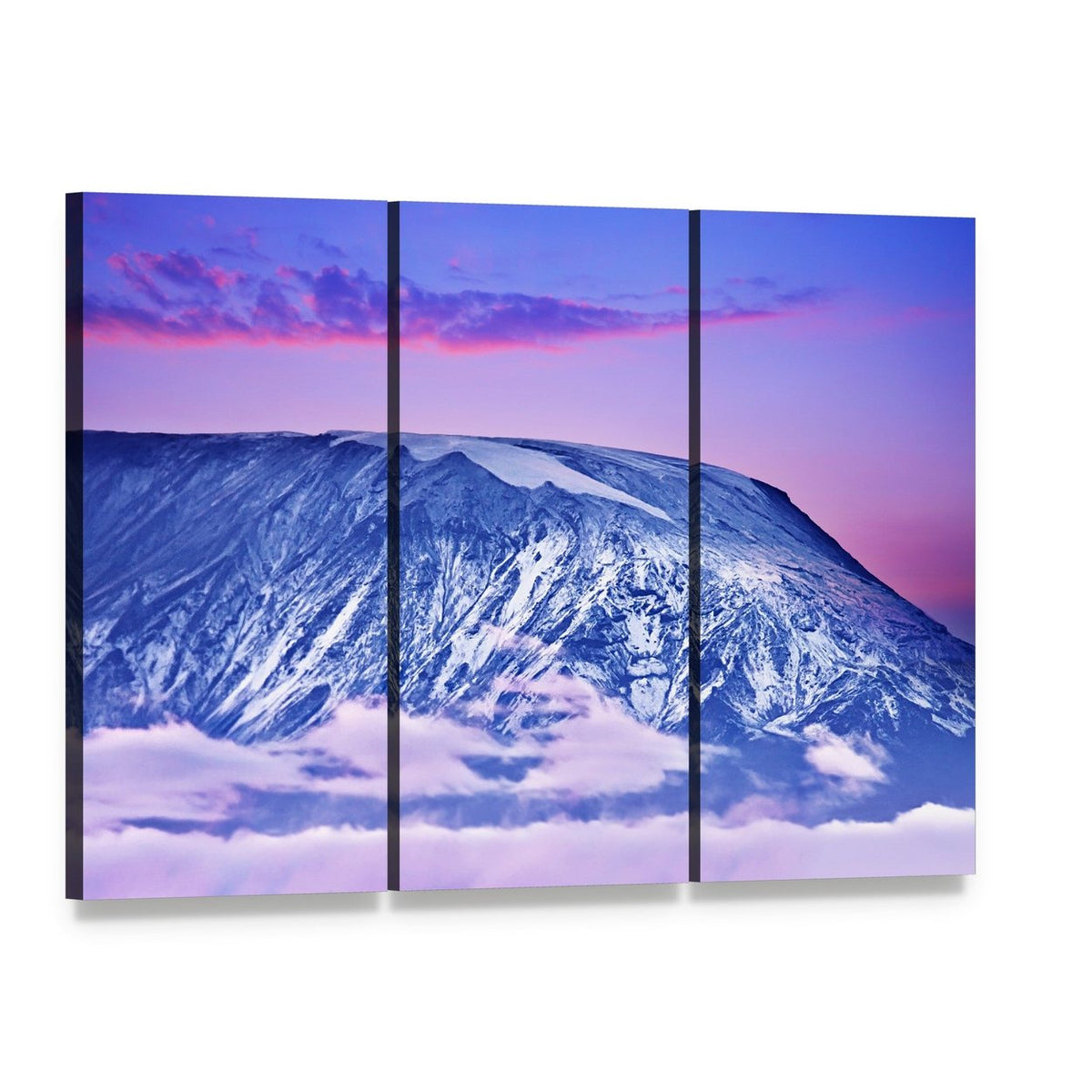 Kilimanjaro at Sunset Canvas Wall Art, 3 panel 3 Horizontal layout gallery wrapped canvas set, angled product view